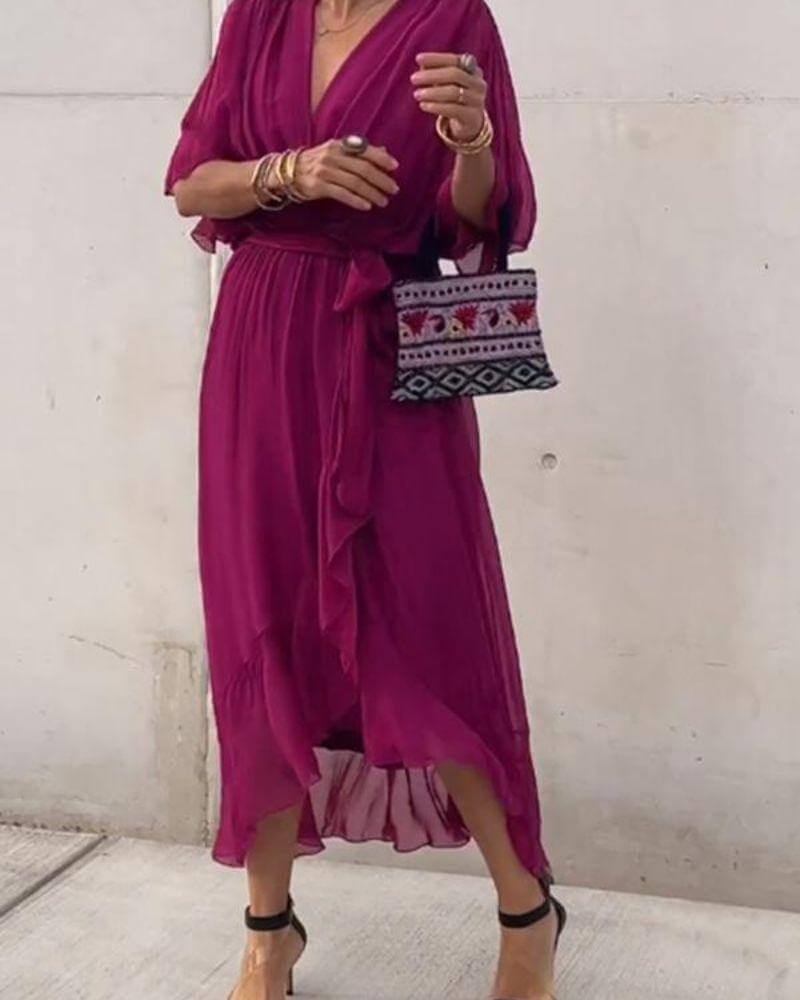 Women's Flowy Wrap Midi Dress