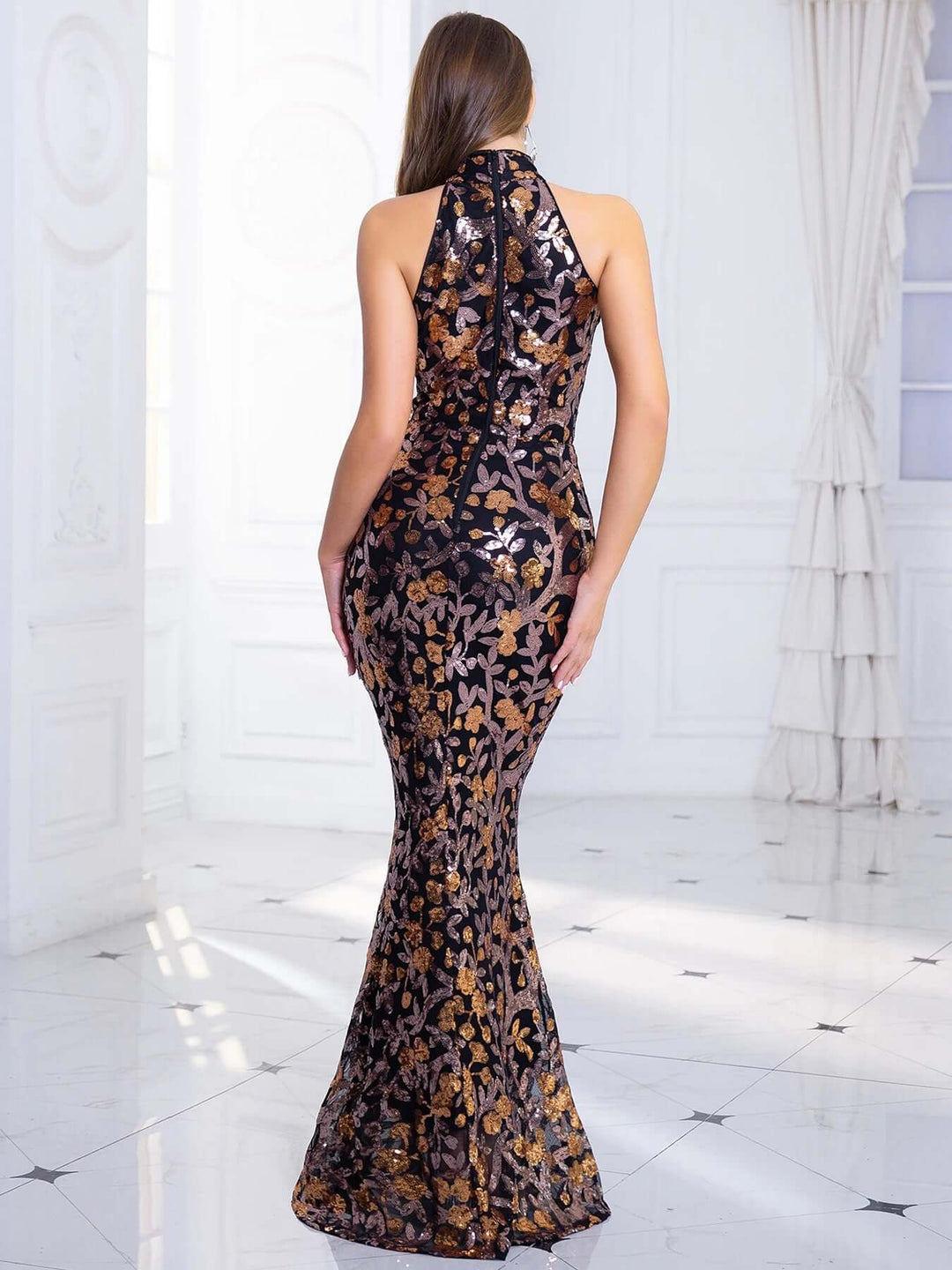 Elegant Floor-Length Sequin Evening Gown