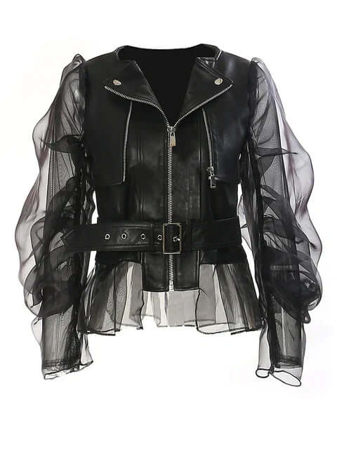 Women's Sheer Mesh Motorcycle Jacket: Edgy Style, Breathable Comfort