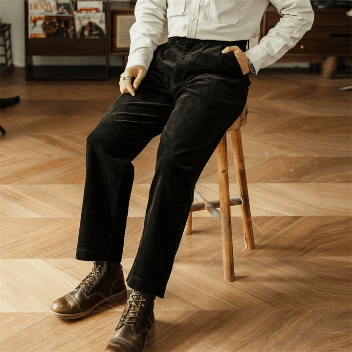 Men's High-Waist Relaxed-Fit Corduroy Trousers