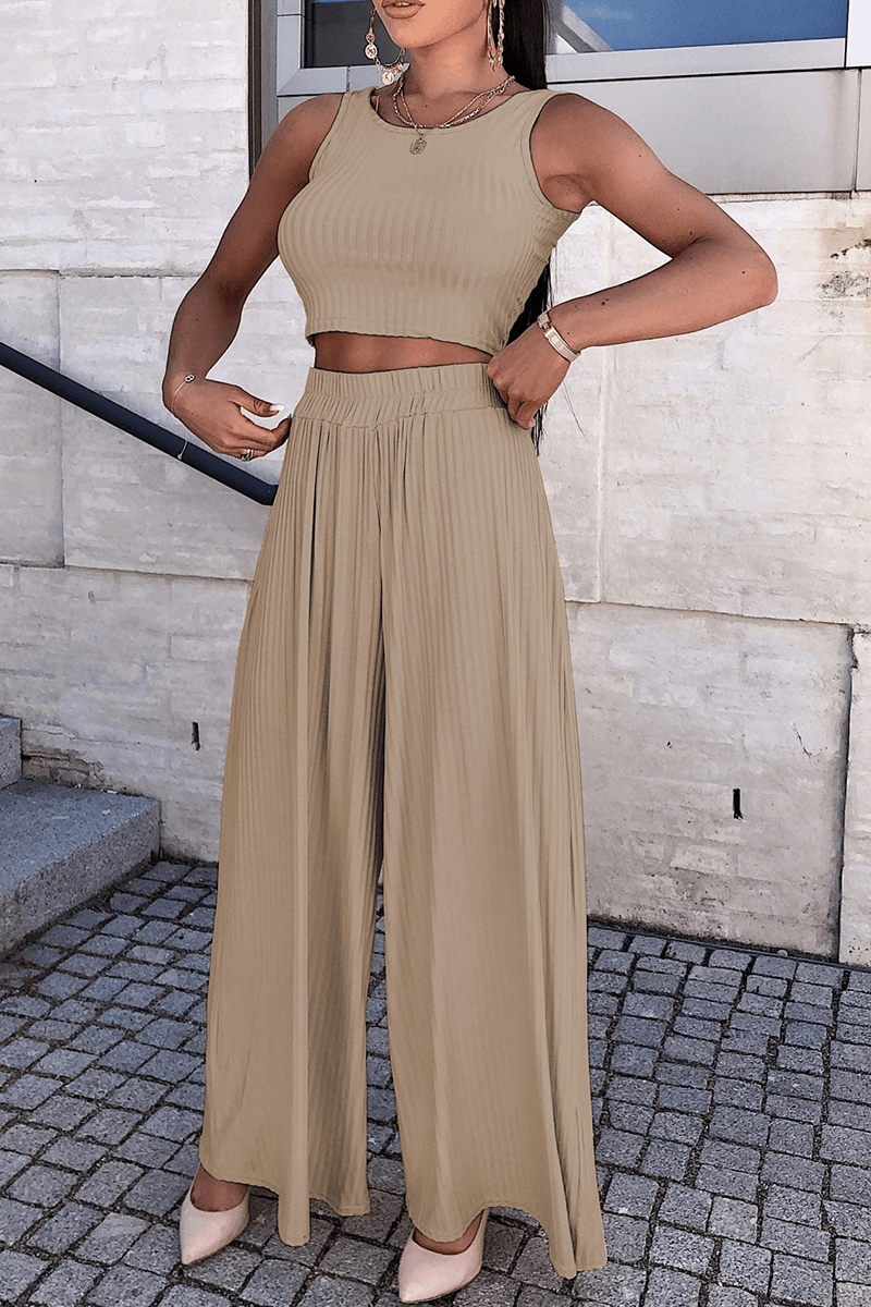 Women's Versatile Sleeveless Top & Wide-Leg Trouser Outfit