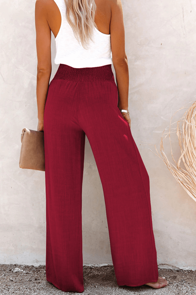 Women's Wide Leg Casual Trousers with Button Closure