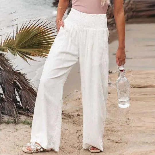 Women's High-Waisted Wide Leg Linen Blend Trousers