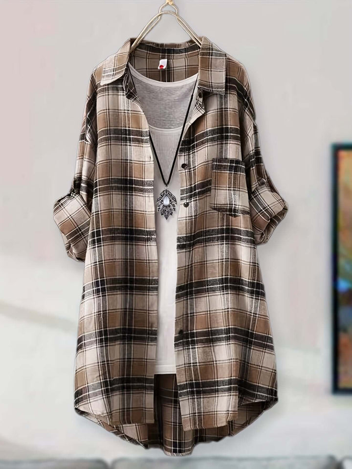 Women's Longline Plaid Button-Up Shirt