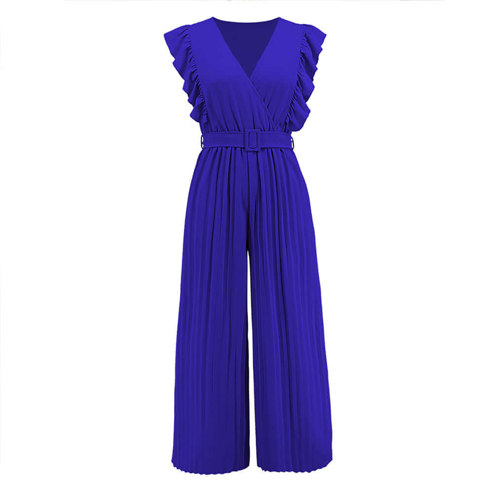 Women's V-Neck Ruffled Relaxed Fit Jumpsuit