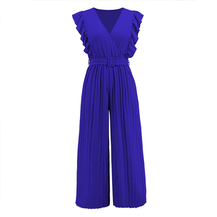 Women's V-Neck Ruffled Relaxed Fit Jumpsuit