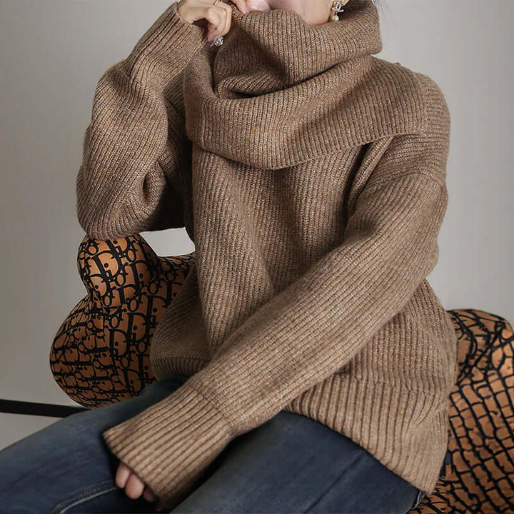 Women's Oversized Turtleneck Sweater: Long Sleeve Ribbed Knit
