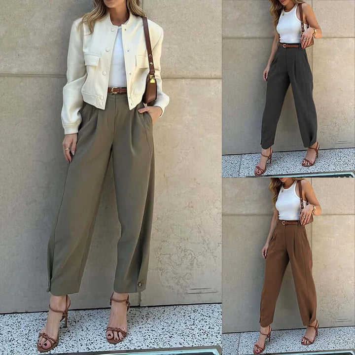 Women's High-Waisted Pleated Cropped Trousers