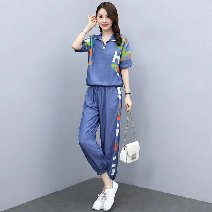 Women's Spring/Summer Casual Crop Top & Pants Set