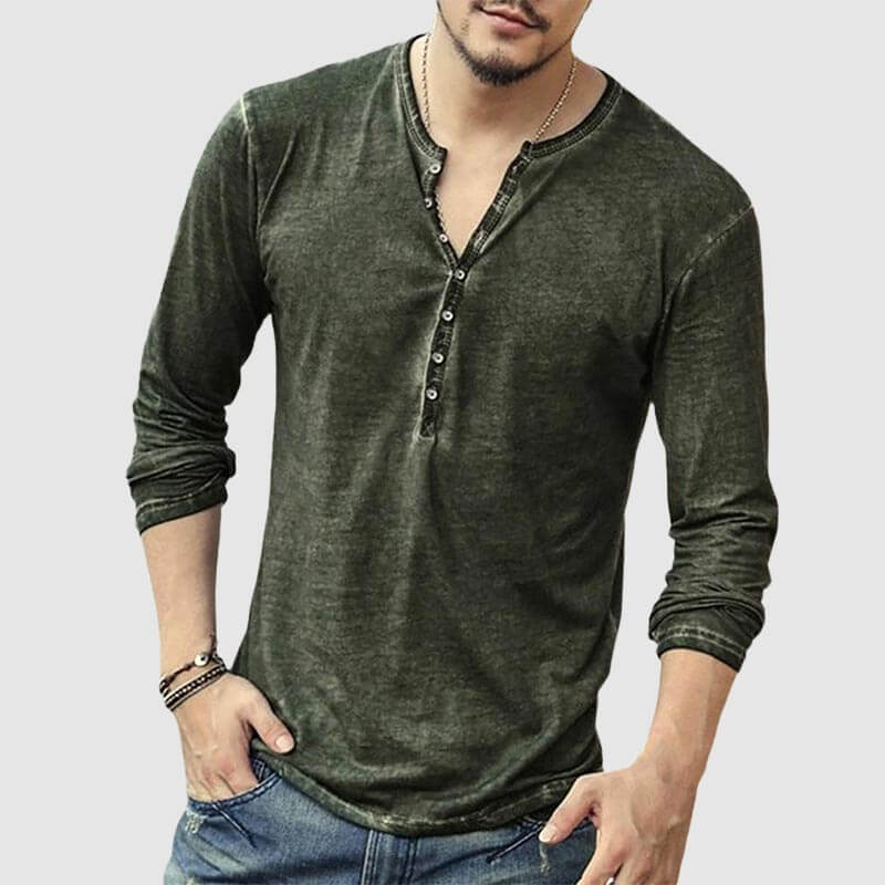 Men's Retro V-Neck Long-Sleeve Casual Shirt
