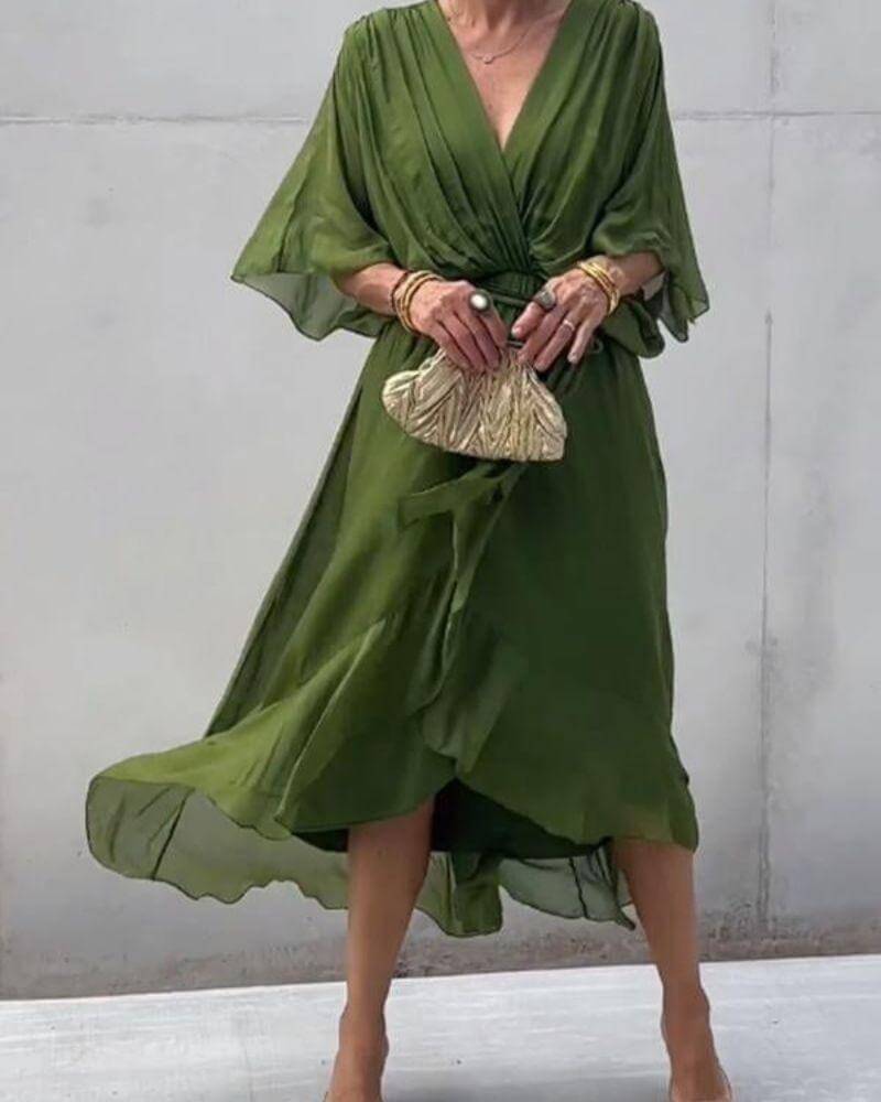 Women's Flowy Wrap Midi Dress
