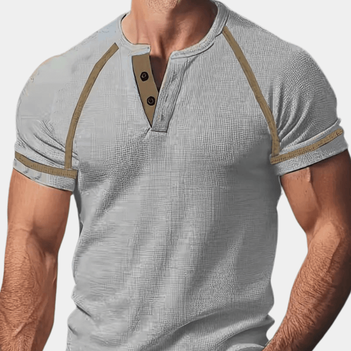 Men's Short Sleeve Henley Shirt: Breathable Cotton, Slim Fit