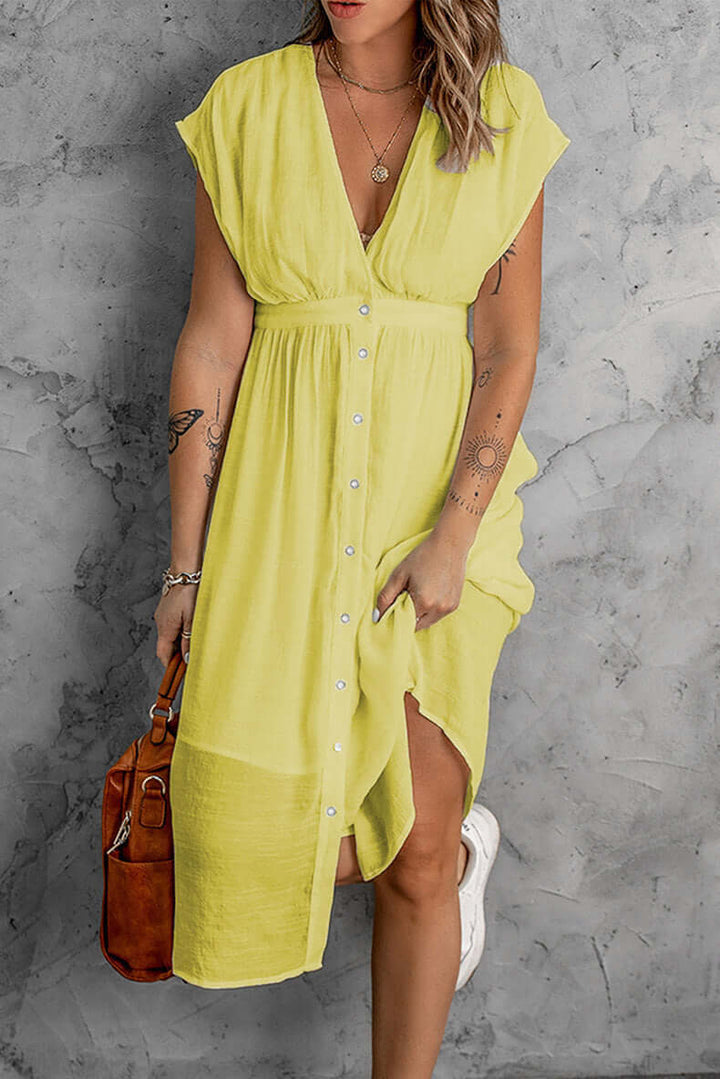 Elegant Deep V-Neck Sleeved Dress