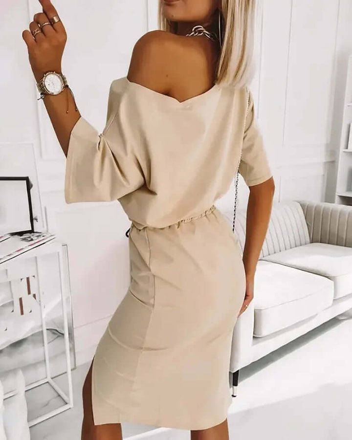 Women's Elegant One-Shoulder Crop Top & High-Split Skirt Set
