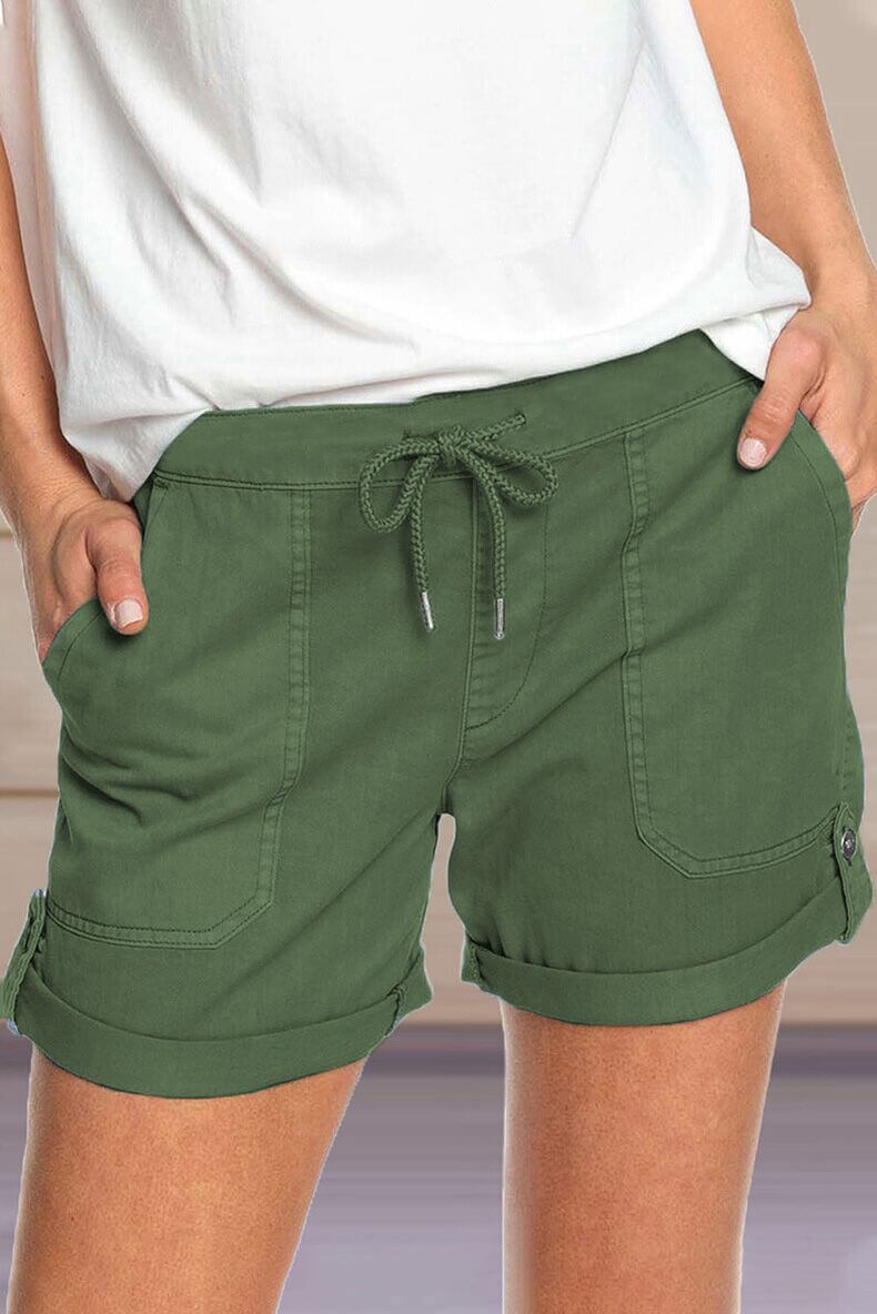 Women's Casual Shorts: Adjustable Waist & Turned-Up Hem