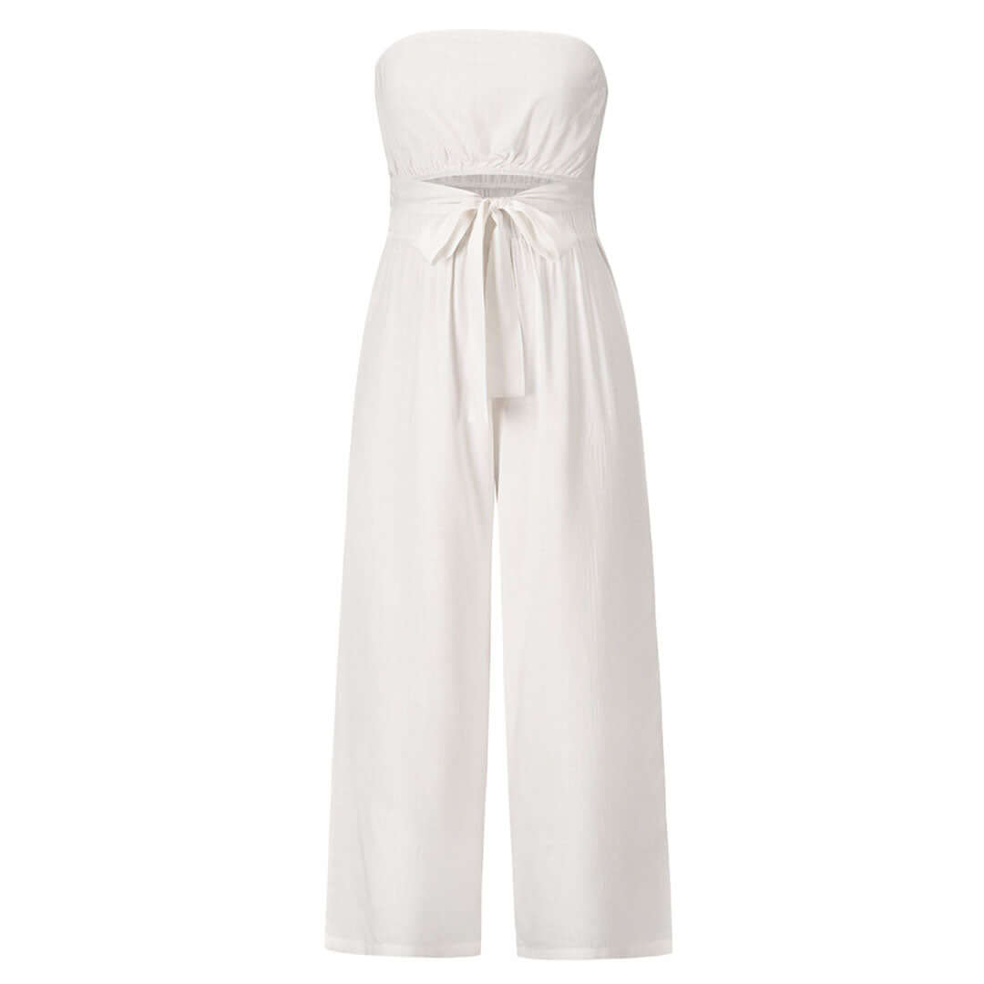 Women's Casual Strapless Jumpsuit with Elastic Waist