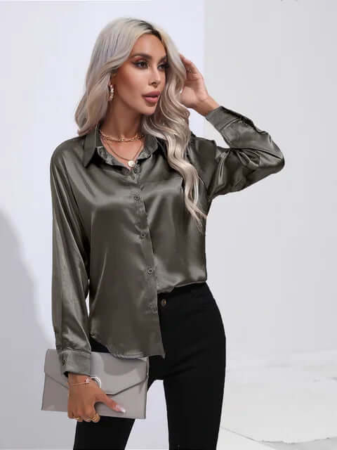 Women's Elegant Satin Long-Sleeve Blouse
