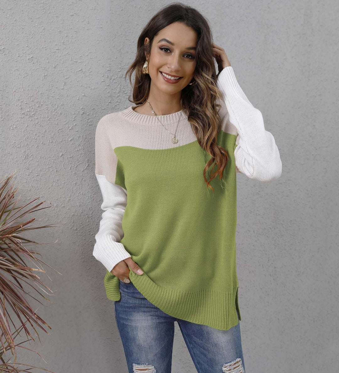 Women's Relaxed Fit Colour Block Knit Jumper