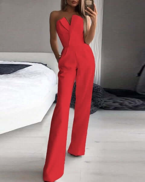 Elegant Wide-Leg Jumpsuit: Strapless Off-Shoulder Formal Wear