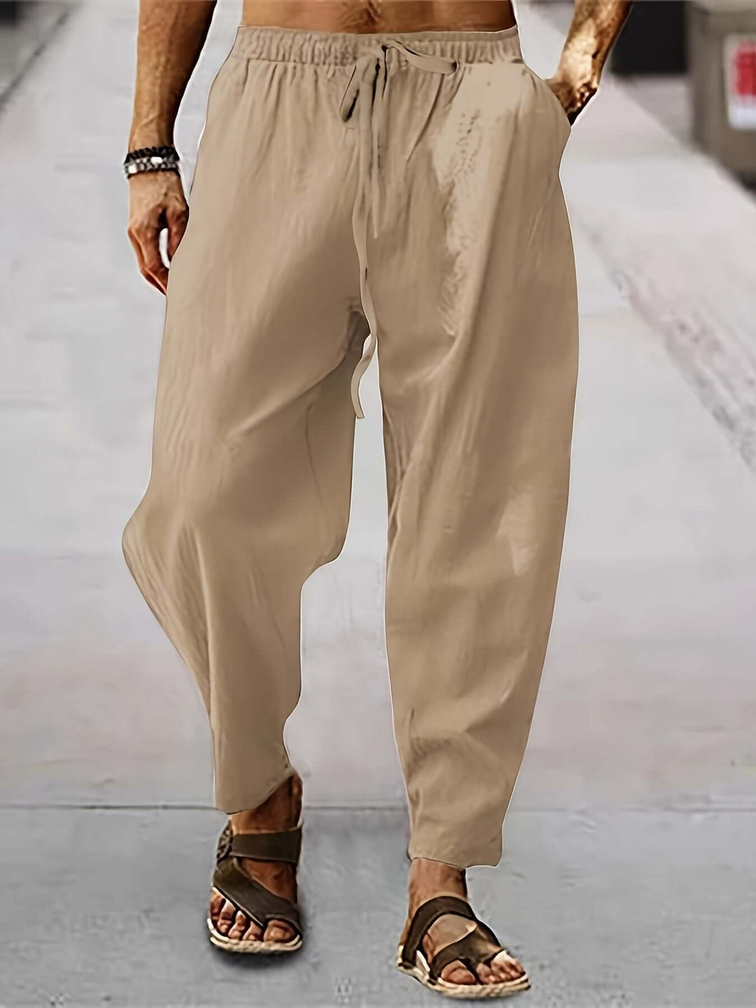 Men's Relaxed Fit Trousers: Breathable Cotton Linen Blend