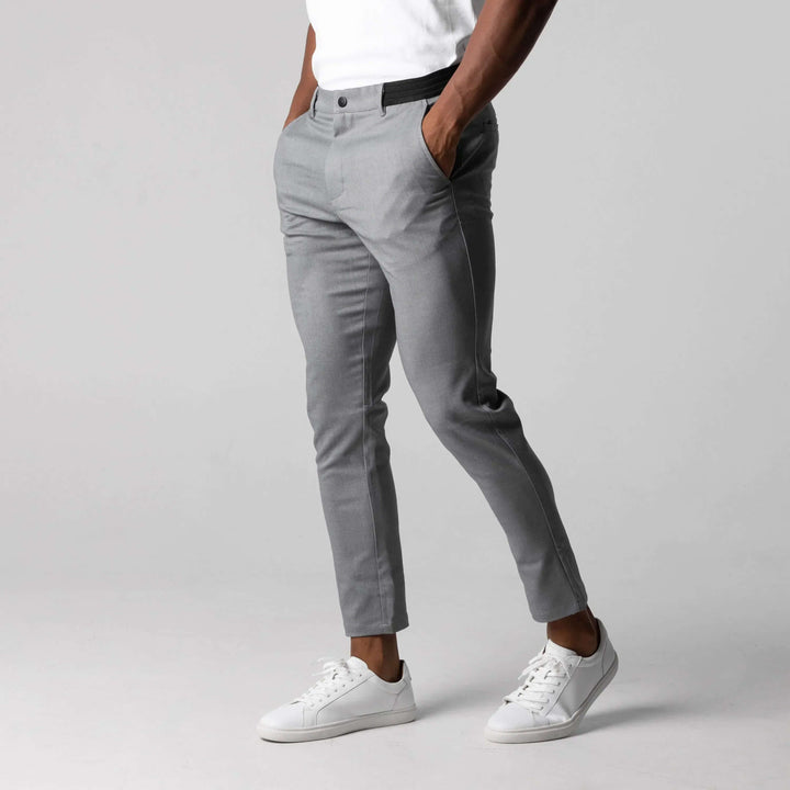 Men's Slim-Fit Stretch Cotton Trousers: Flat-Front Business Casual Pants