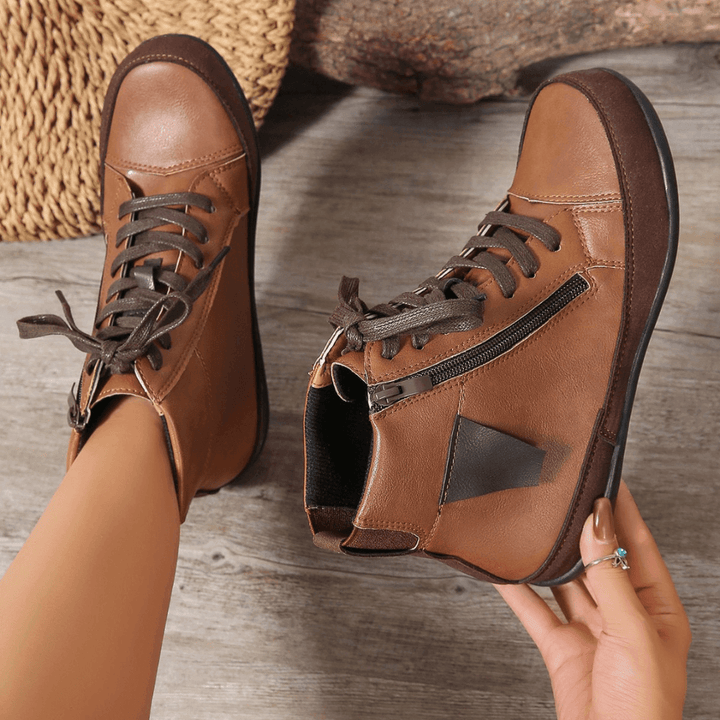 Women's Leather Ankle Boots: Side Zipper, Round Toe