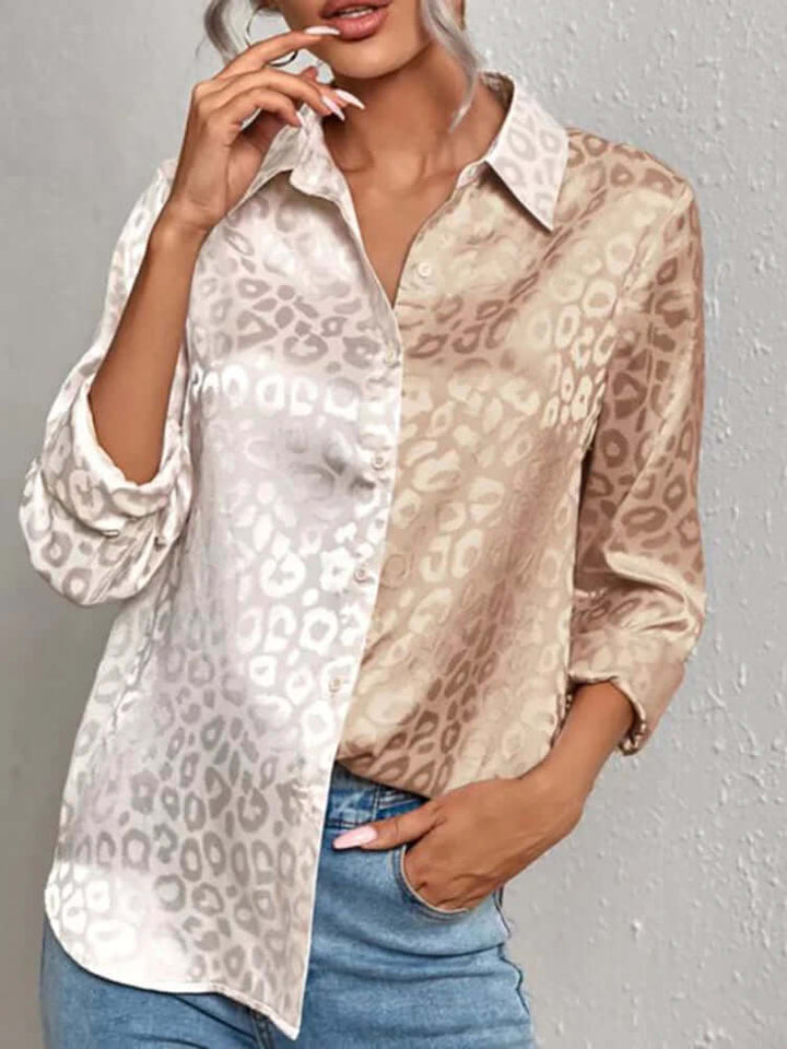 Women's Leopard Print Jacquard Blouse: Stylish Long-Sleeve Top