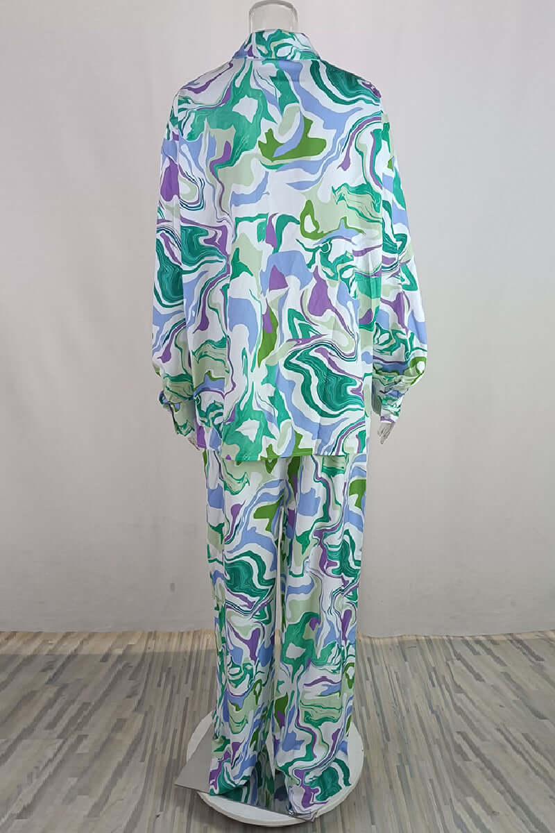 Women's Printed Two-Piece Cardigan Pant Set