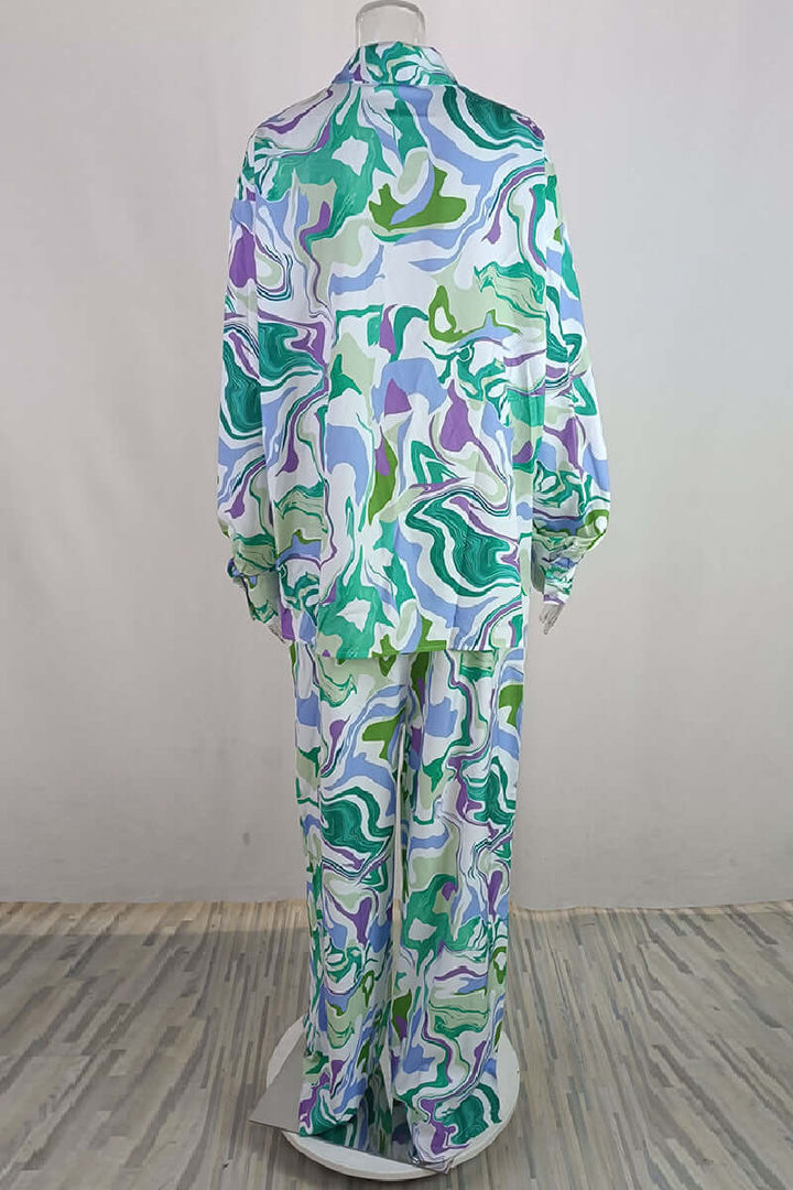 Women's Printed Two-Piece Cardigan Pant Set