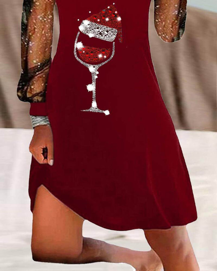 Elegant Wine Glass Print Dress
