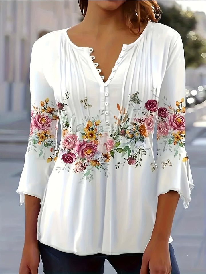 Women's Floral Print V-Neck Blouse