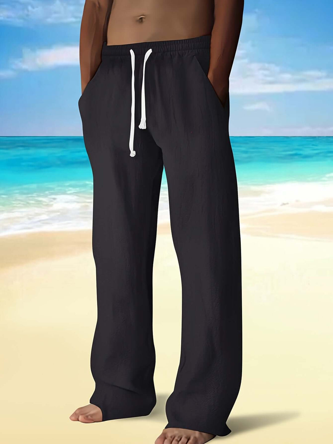 Men's Lightweight Drawstring Beach Pants: Relaxed Fit Linen Trousers