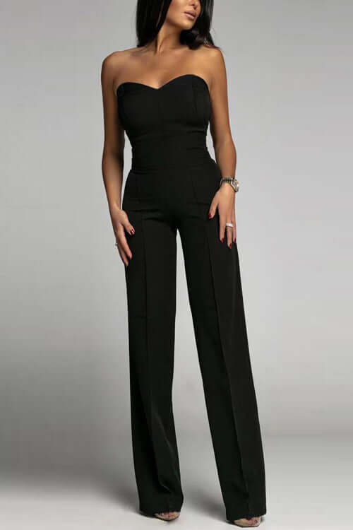 Elegant Strapless Jumpsuit: Fitted Bodice & Flared Legs