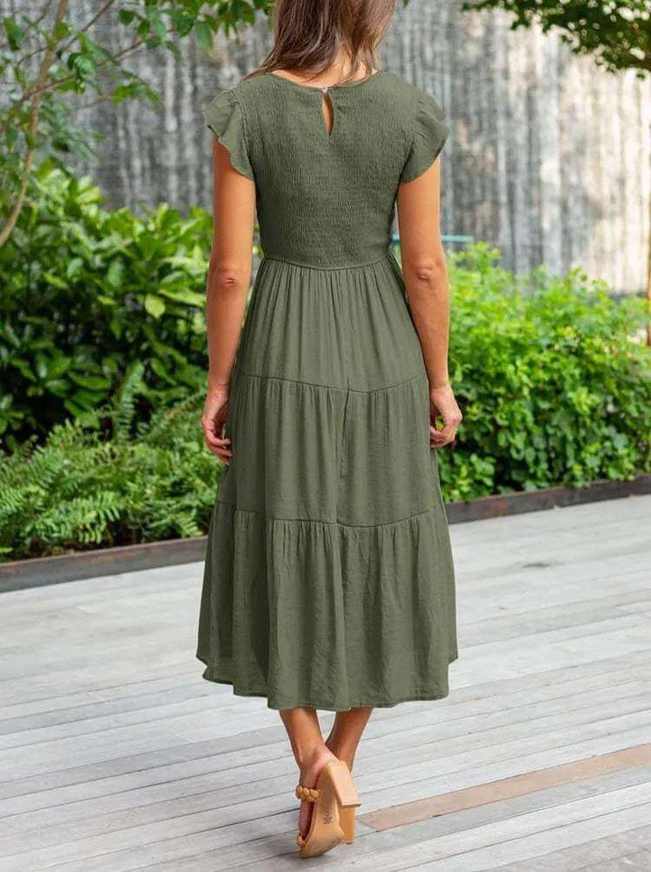 Women's A-Line Midi Dress with Flutter Sleeves
