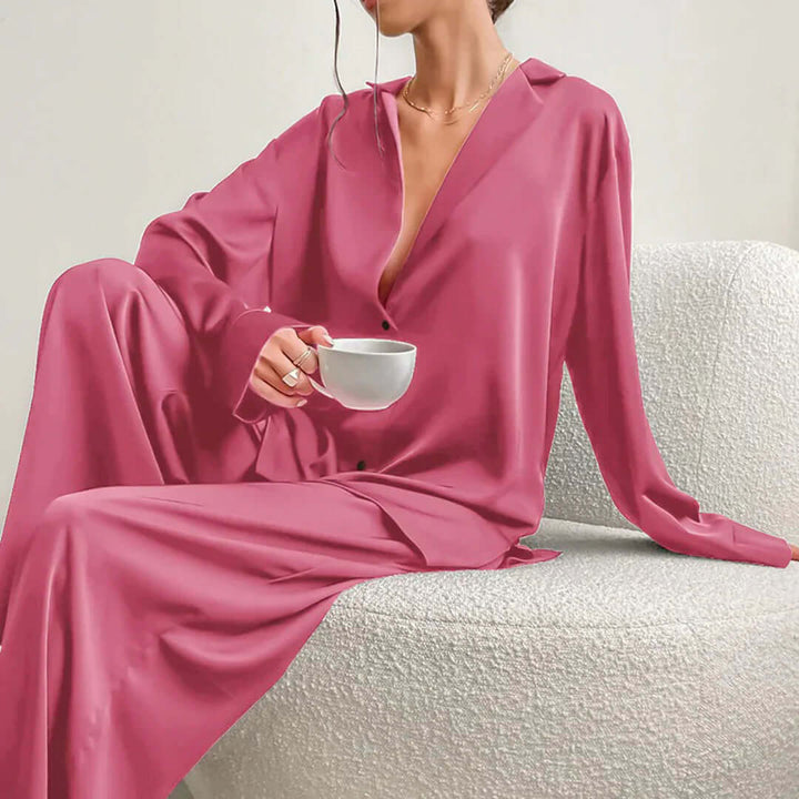 Women's Relaxed Fit Lounge Set: Soft Shirt & Wide Leg Pants