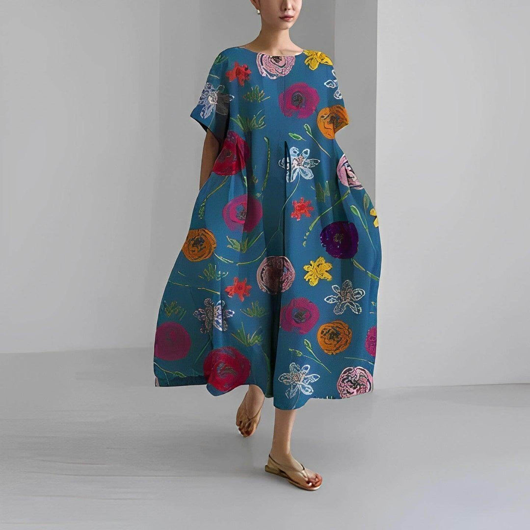 Women's Casual Loose Swing Dress, Floral Print, Boho Style
