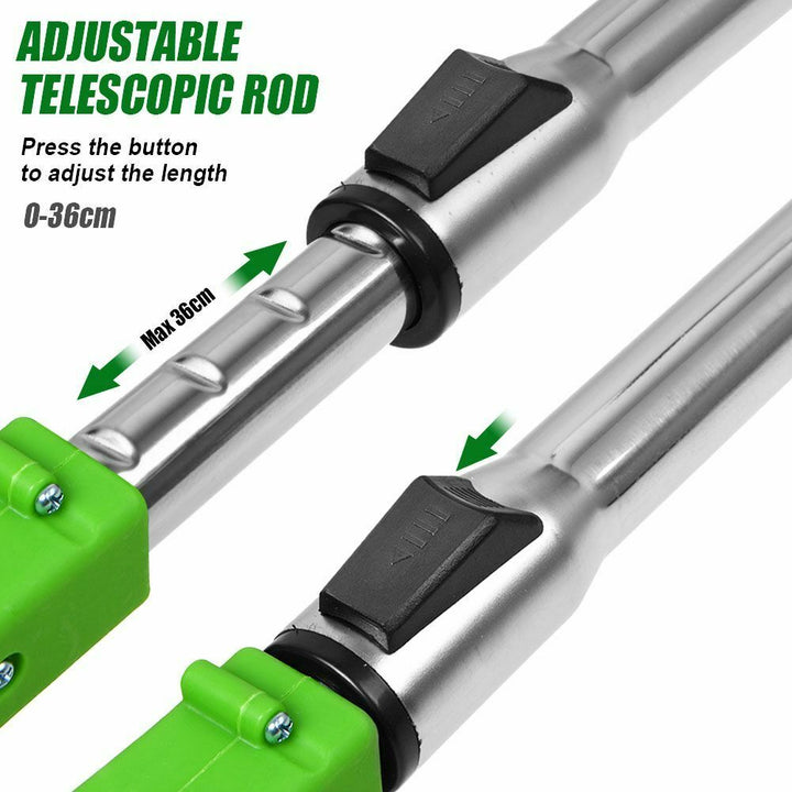 "24V cordless grass trimmer with adjustable length, shown in action trimming grass, lightweight ergonomic design for easy han