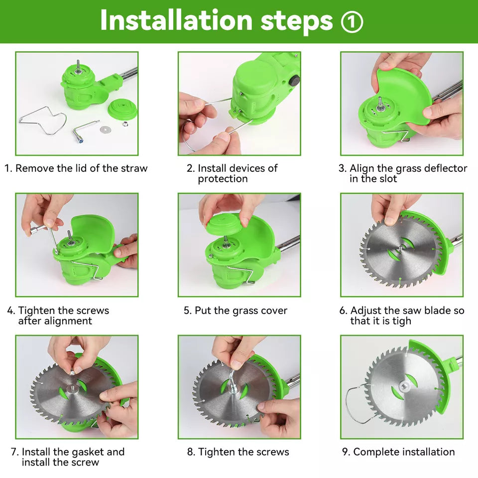 "24V cordless grass trimmer with adjustable length, shown in action trimming grass, lightweight ergonomic design for easy han
