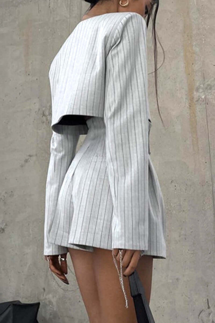 Women's Long-Sleeve V-Neck Top & High-Waist Shorts Set
