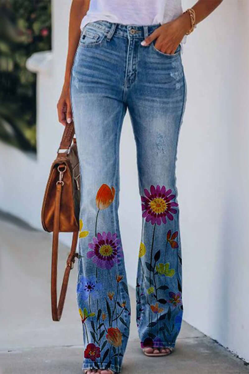 Women's Casual Floral Denim Jeans