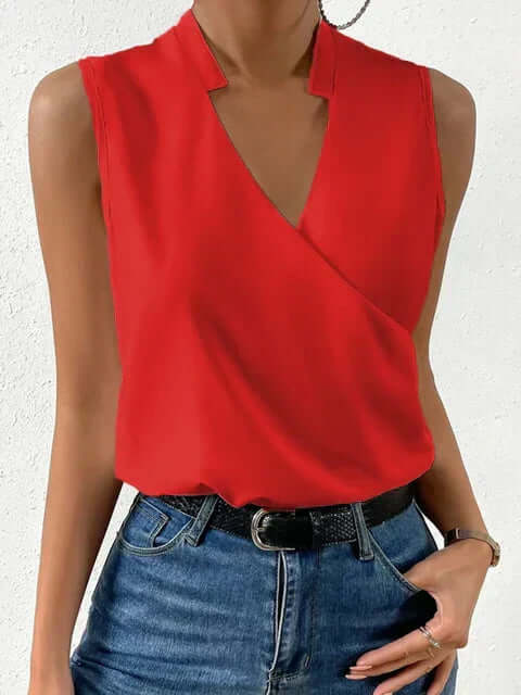 Women's Summer Sleeveless V-Neck Printed Blouse