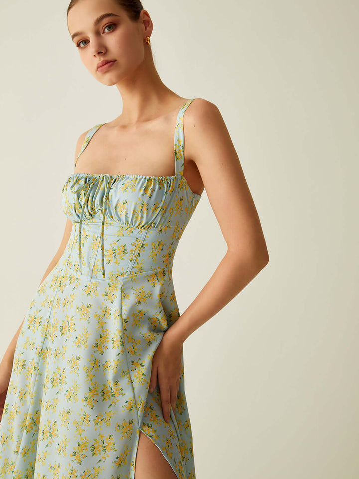 Floral Midi Dress with Split: Versatile & Breathable