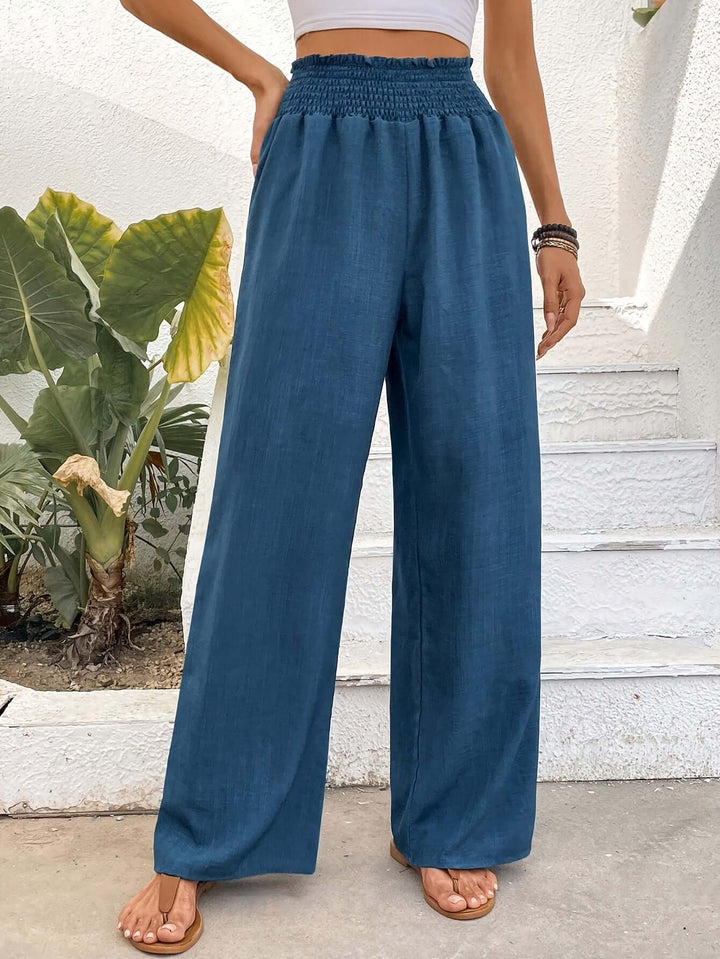 Women's High-Waisted Wide Leg Smocked Pants
