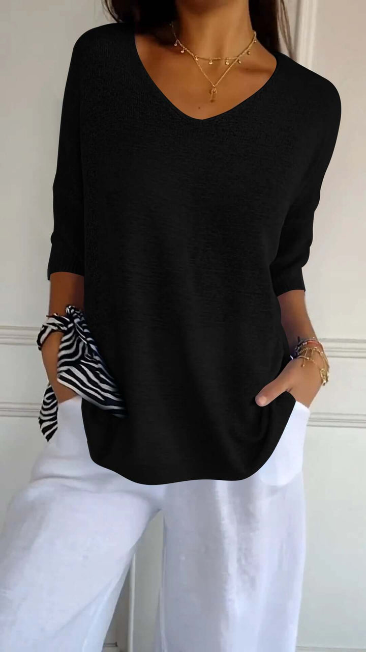 Women's Relaxed V-Neck Knit Top