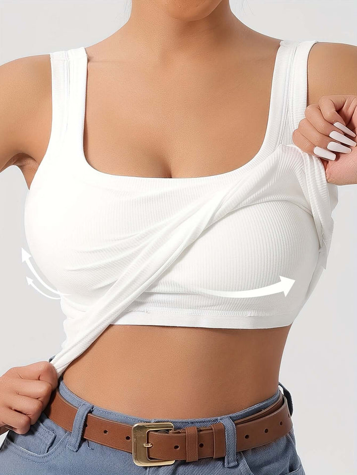 Women's Ribbed Crop Tank Top with Built-in Support