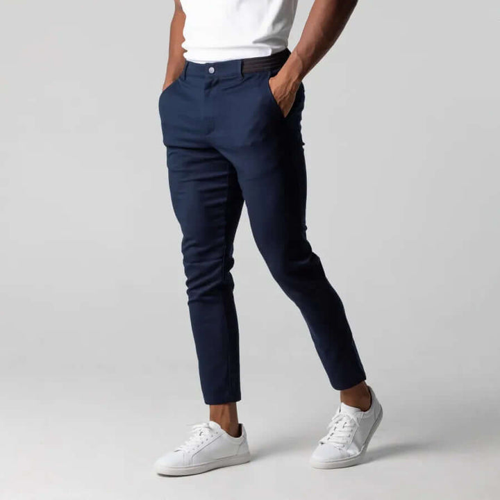 Men's Slim-Fit Stretch Cotton Trousers: Flat-Front Business Casual Pants