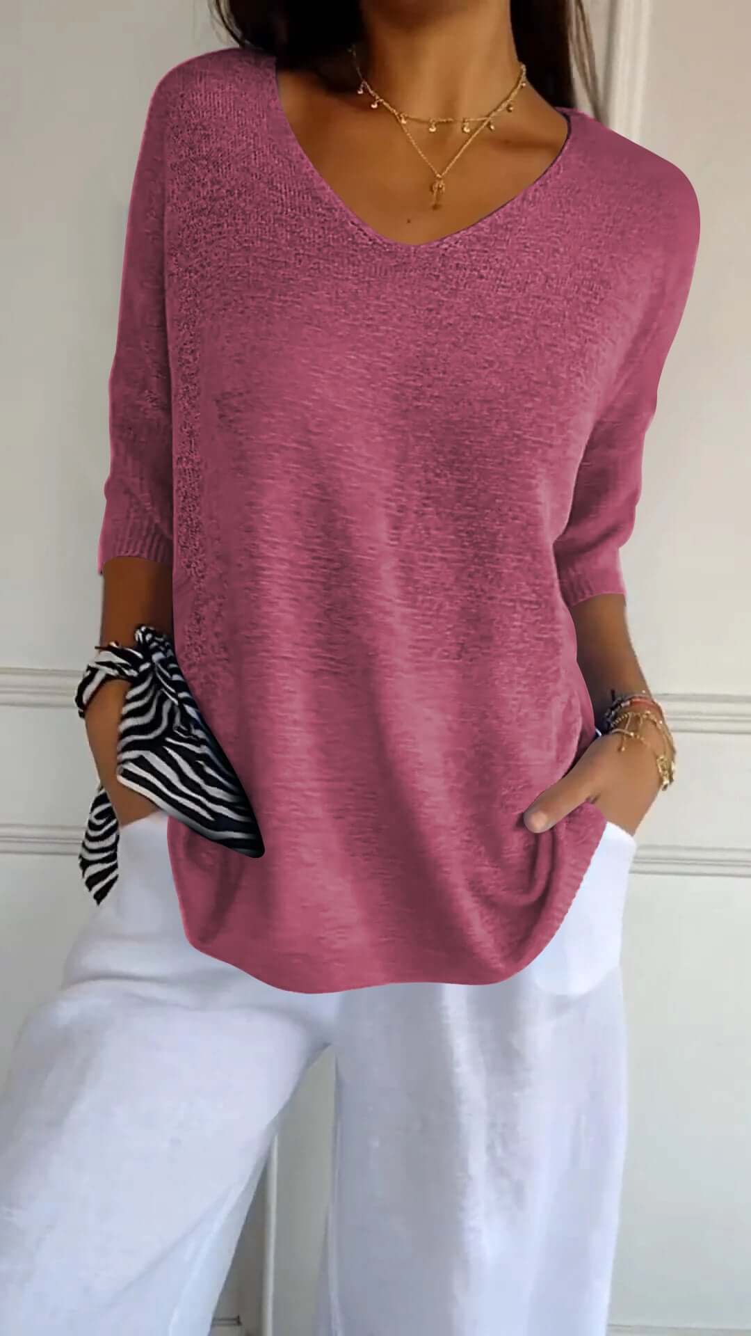 Women's Relaxed V-Neck Knit Top