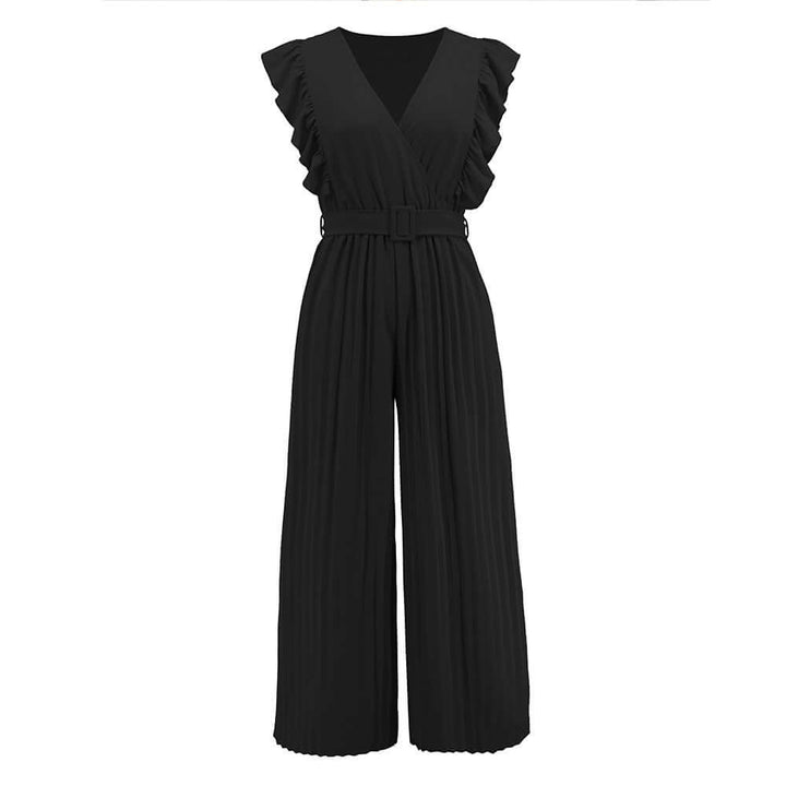 Women's V-Neck Ruffled Relaxed Fit Jumpsuit