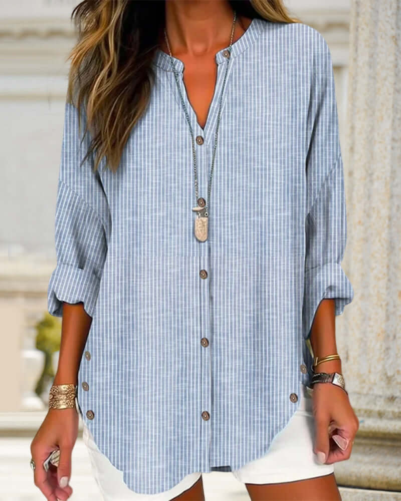 Women's Striped Button-Closure Blouse