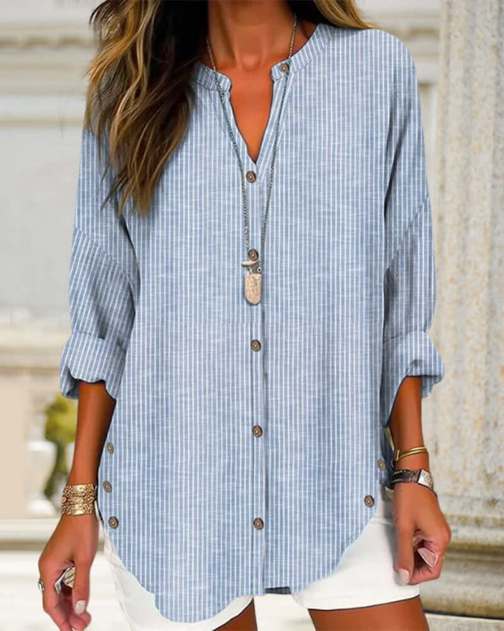 Women's Striped Button-Closure Blouse